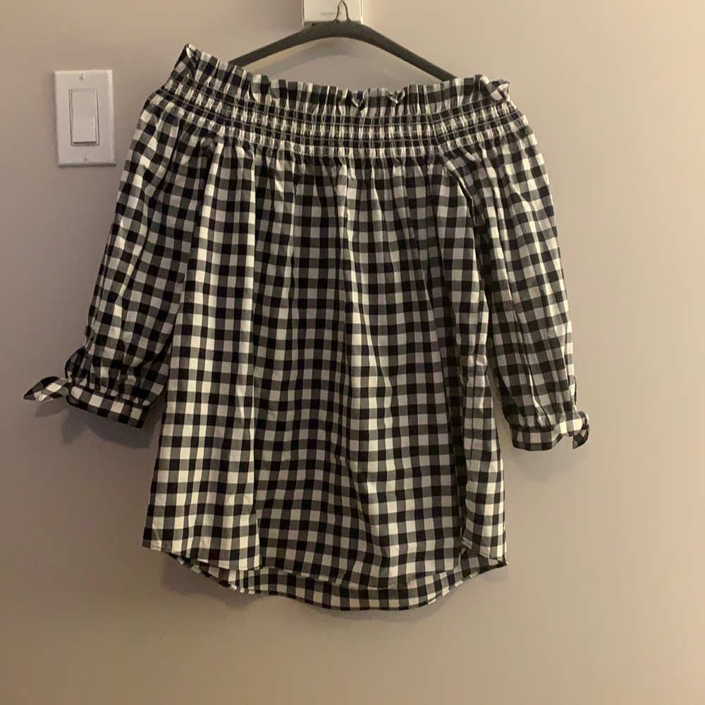 Black and white blouse off the shoulder